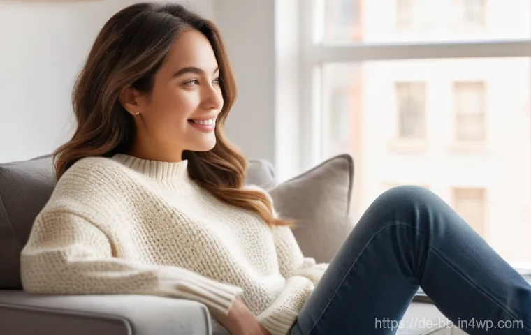 비상 재무계획의 성공적인 사례 연구 - A serene and confident young woman in her early twenties, seated comfortably on a plush sofa in a su...