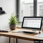 비상 재무계획을 위한 예산 작성법 - A detailed and realistic home office scene in a modern German apartment, showing a person carefully ...