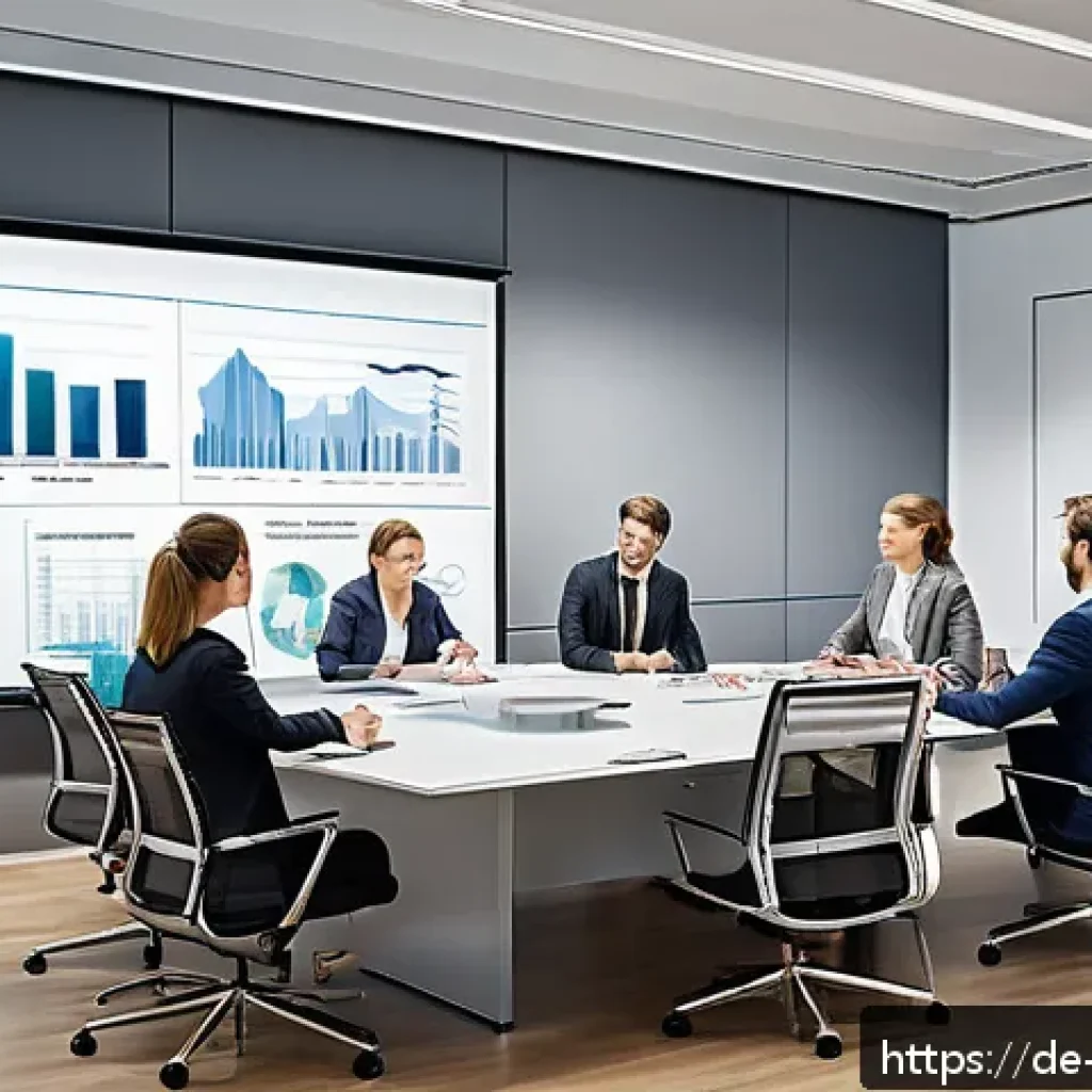 비상 재무계획의 지속 가능성 평가 - A professional German mid-sized company conference room scene, showing a diverse team of businesspeo...