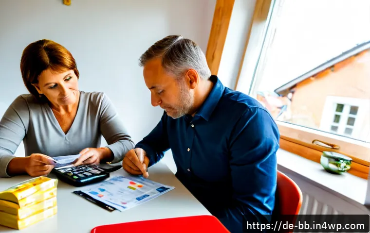 재무계획의 긴급 상황 대응 전략 - Photorealistic German household emergency financial planning scene, a middle-aged couple calmly revi...